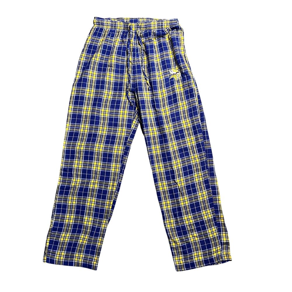MN Vikings Flannel Lounge Pants Pull-on Size S Purple Yellow Plaid
